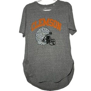 Clemson Gray Leopard Print Helmet‎ T-Shirt High Low Hem Graphic Tee Size Large